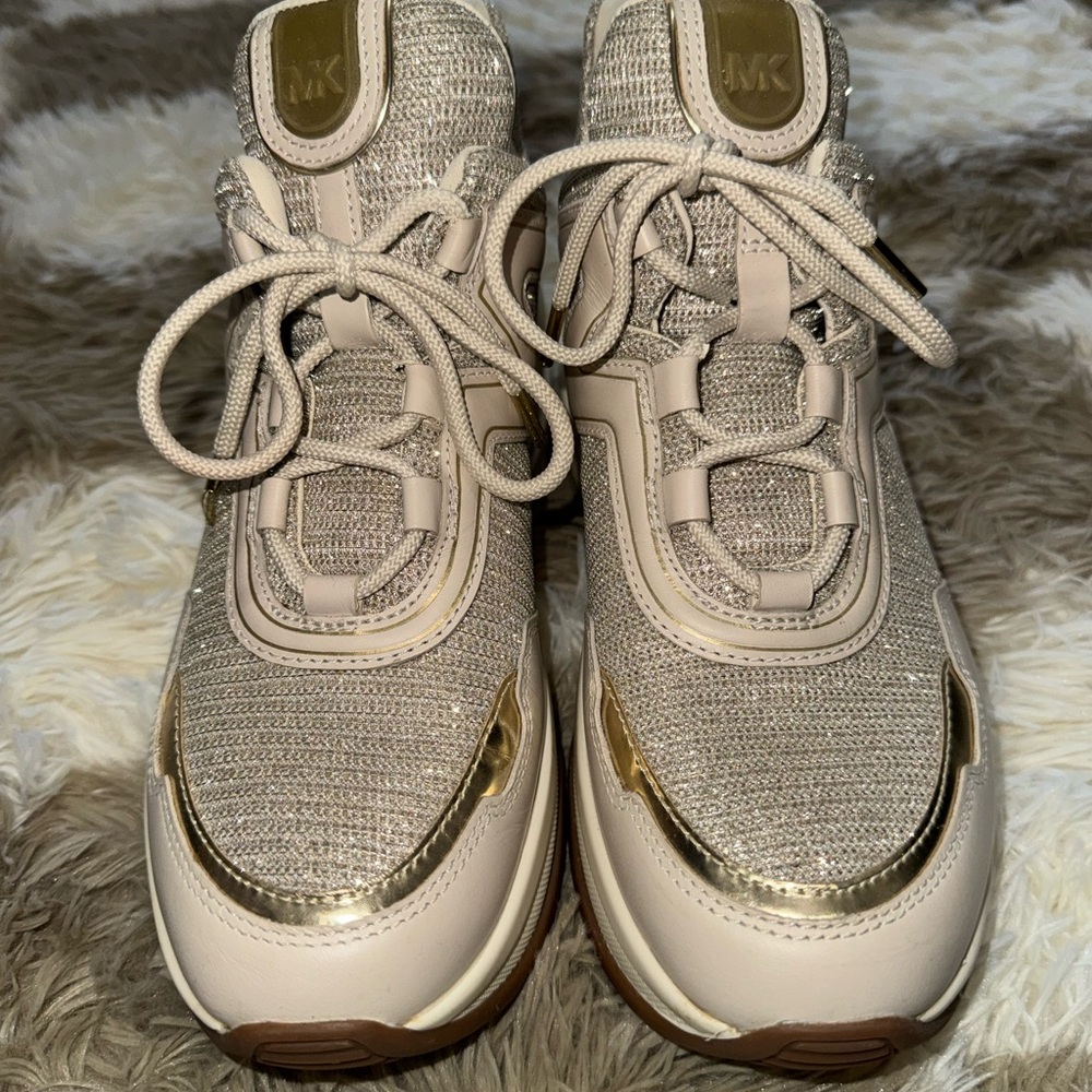 Michael Kors Women's Taupe and Metallic Olympia Sneakers